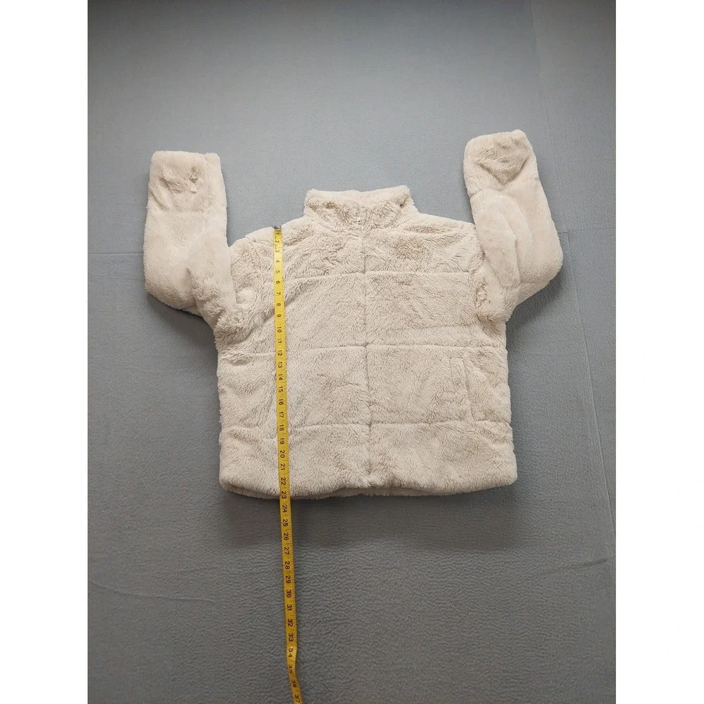 Kendall & Kylie Women Fur Jacket‎ M Cream Mock Neck Full Zip Long Sleeve Thermal